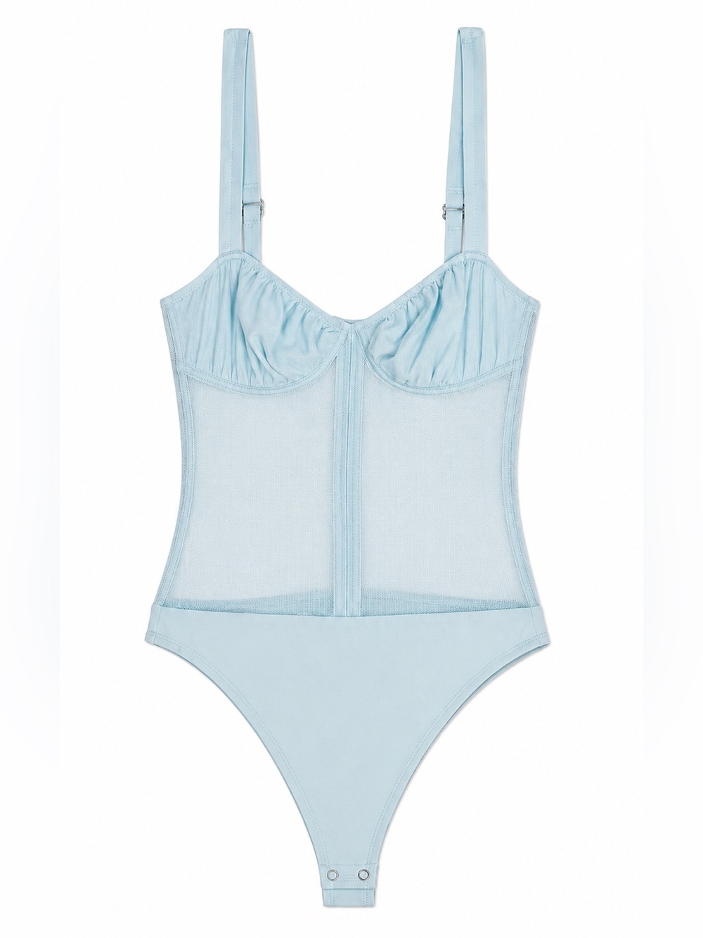 Danielle Bernstein NWT light blue lace illusion bodysuit, size 4